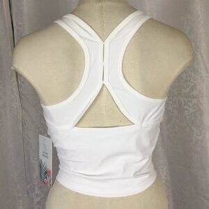 ACTIVE DOMINO Activewear Crop Top Padded Racerback Cutout Gym Stretchy White M